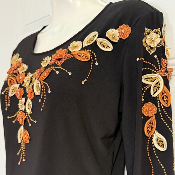 Marquiza Collection Black Long Sleeve Blouse Embroidered Floral Fall Design Boho - Picture 7 of 8